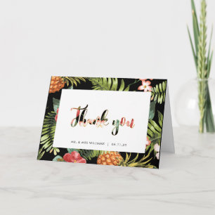Cartão de agradecimento de casamento tropical Gold