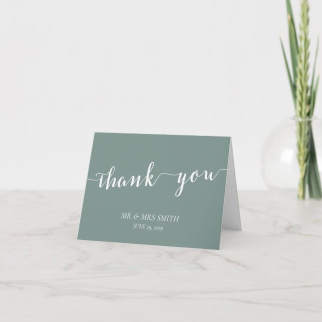 Cartão de Agradecimento de Casamento Verde Sage Mo (Frente)