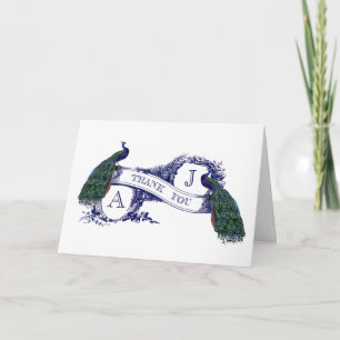 Cartão de Agradecimento de Casamento Vintage Pavão