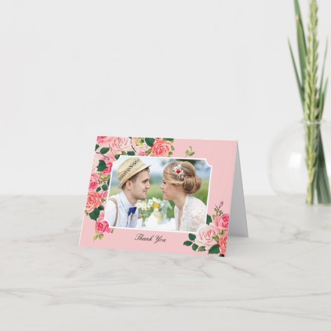 Cartão de Agradecimento de Casamento Vintage Roses (Frente)