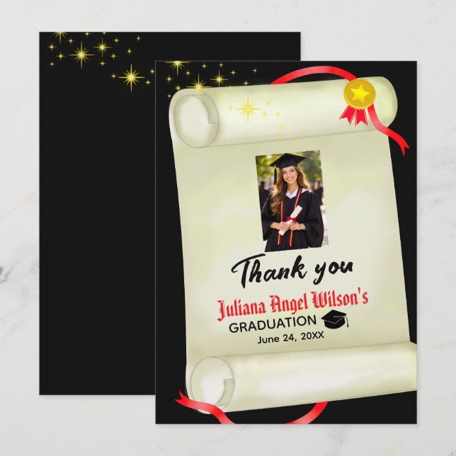 Cartão de Agradecimento de Certificado de Graduaçã (Frente/Verso)