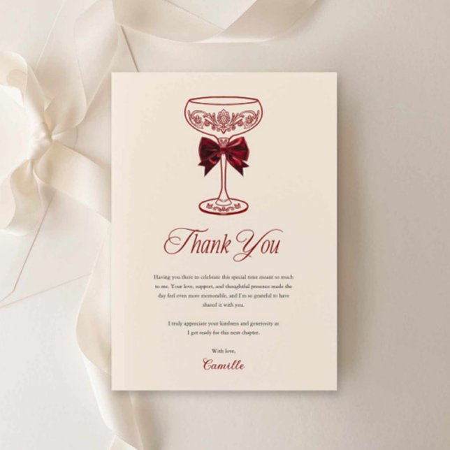 Cartão de Agradecimento de Chá de Noiva com Laços  (Red Bows and Bubbly Bridal Shower Thank you Card)