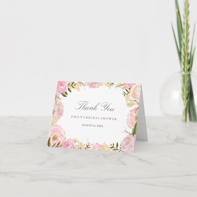 Cartão de Agradecimento de Chá de Noiva de Rosa El (Frente)