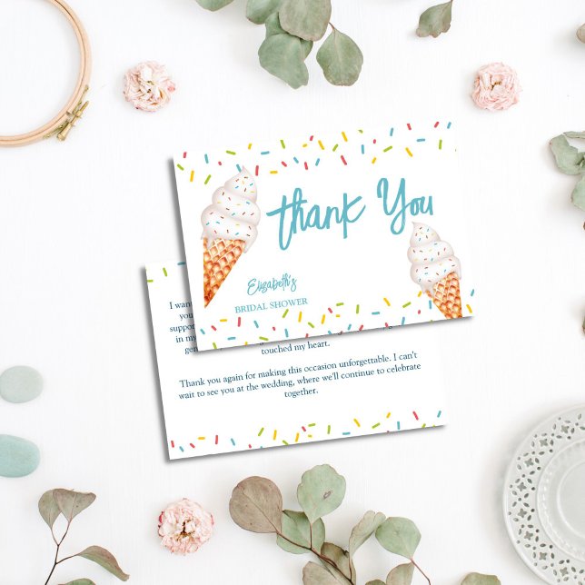 Cartão de agradecimento de chá de noiva de sorvete (She's been Scooped up ice cream bridal shower thank you cards)