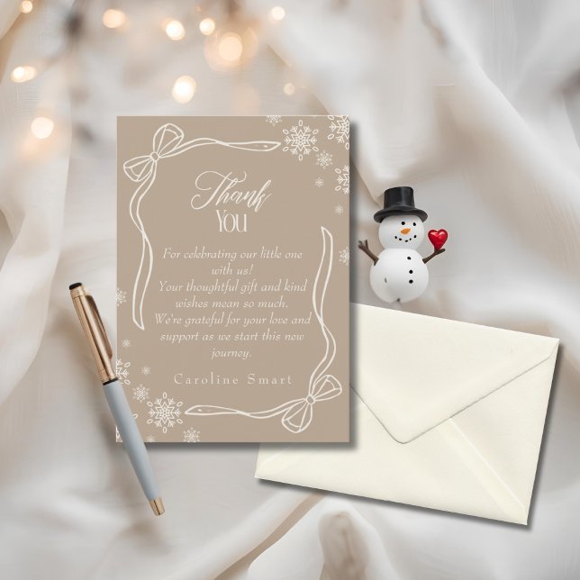 Cartão de Agradecimento de Chás de Bebê Winter Coq (Winter Coquette taupe Thank You Baby Shower)