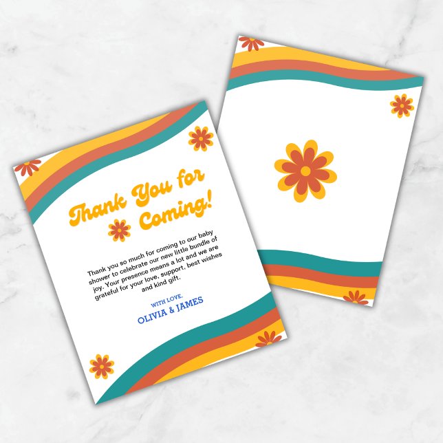 Cartão de Agradecimento de Chuvá de Bebê Boho Retr (Budget Boho Retro Sunshine Baby Shower Thank You Card  )