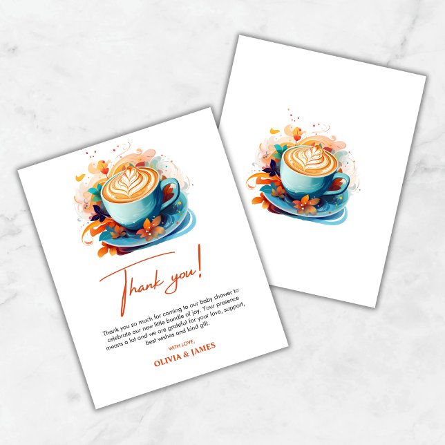 Cartão de Agradecimento de Chuvada de Bebê Azul Um (A Baby is Brewing Baby Shower Thank You Card )
