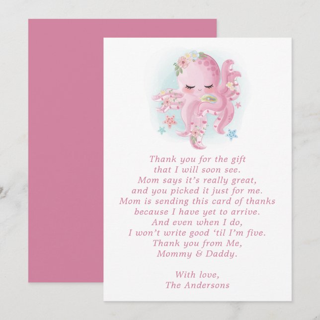 Cartão de Agradecimento de Chuvada de Bebê com pol (Frente/Verso)