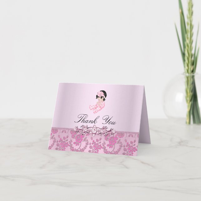Cartão de Agradecimento de Chuveiro de Bebê Rosa B (Frente)