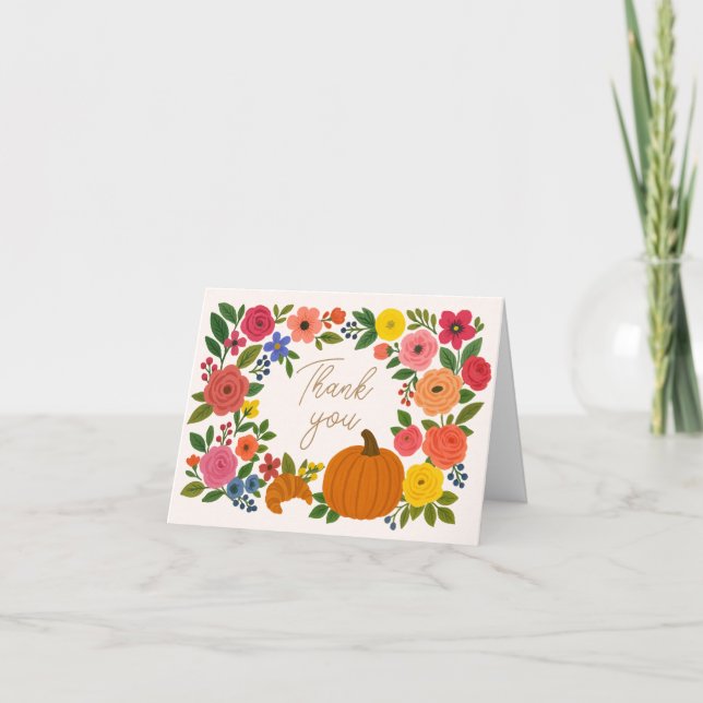 Cartão de Agradecimento de Chuveiro de Noiva Flora (Frente)