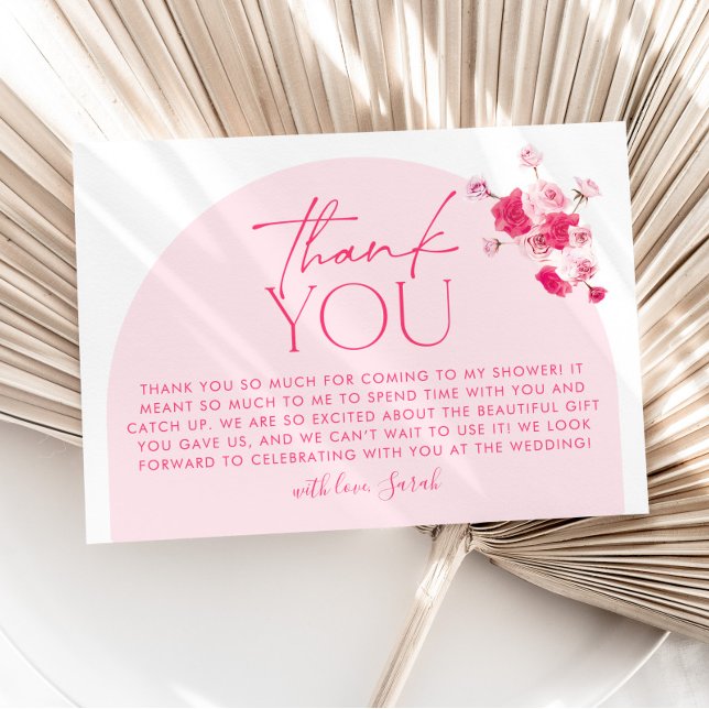 Cartão de Agradecimento de Chuveiro de Noiva Flora (Pink Bridal Shower Thank You Card )