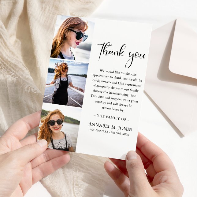 Cartão de Agradecimento de Condolências com 3 Foto (Criador carregado)