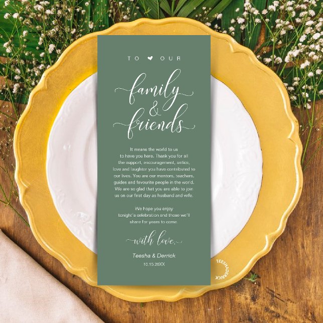 Cartão de Agradecimento de Configuração de Local d (Sage Green Wedding Place Setting Thank You Card, Dinner Lunch Brunch Party Celebration)