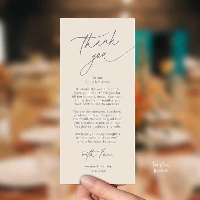Cartão de Agradecimento de Configuração de Local d (Elegant Wedding Place Setting Dinner Thank You Card in Cream and Grey)