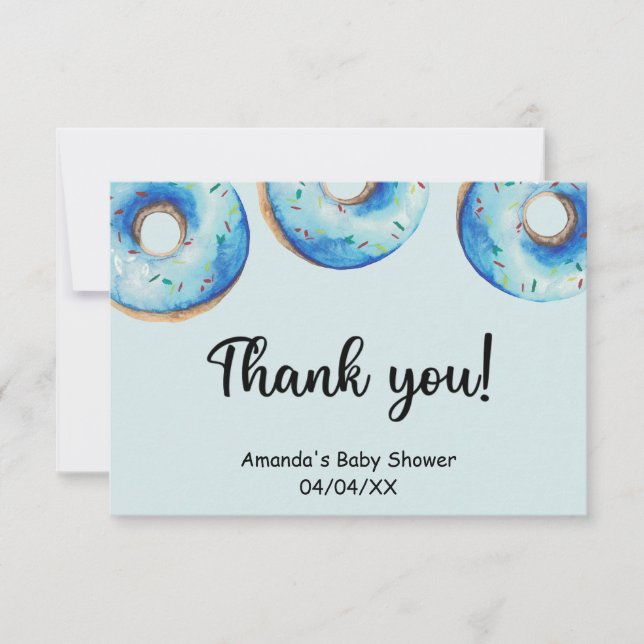Cartão de agradecimento de donuts azuis em aquarel (Frente)
