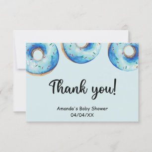 Cartão de agradecimento de donuts azuis em aquarel