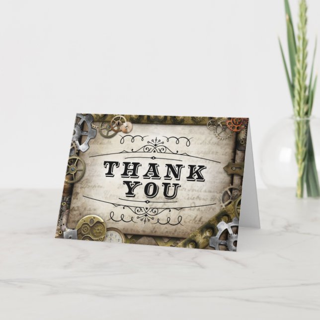 cartão de agradecimento de engrenagens Steampunk (Frente)
