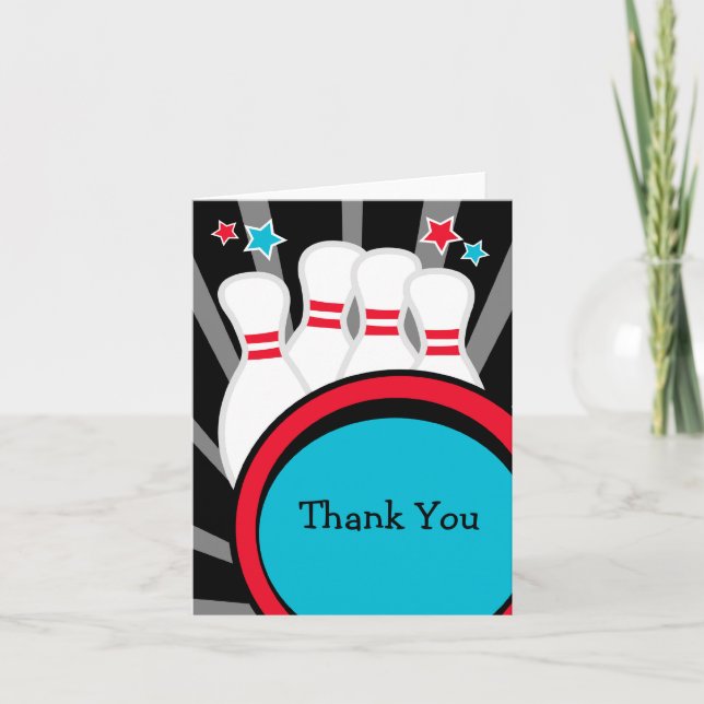 Cartão de Agradecimento de Festa de Boliche (Frente)