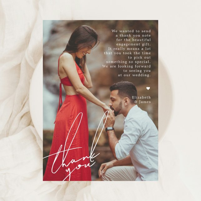 Cartão de Agradecimento de Festa de Noivado com Fo (Couple Engagement Party Thank You Card)
