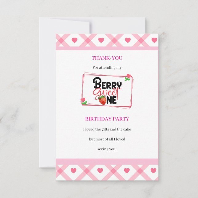 Cartão de Agradecimento de Festa de Um Ano Berry S (Frente)