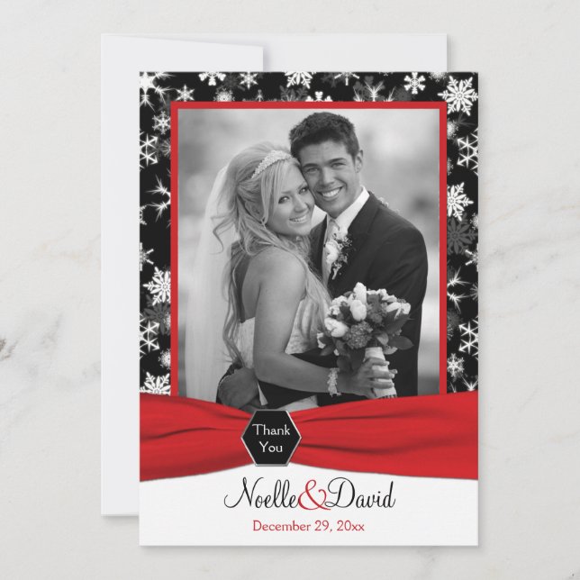 Cartão de Agradecimento de Flocos de Neve Preto, B (Frente)