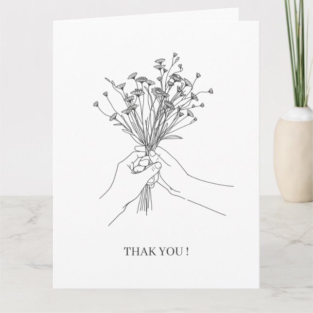 Cartão de Agradecimento de Flores de Arte de Linha (Frente)