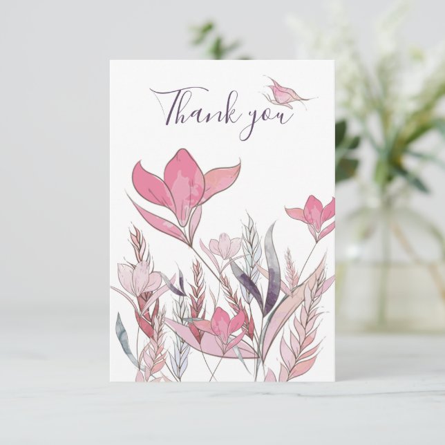 Cartão de Agradecimento de Flores em Aquarela – Fl (Em pé/Frente)