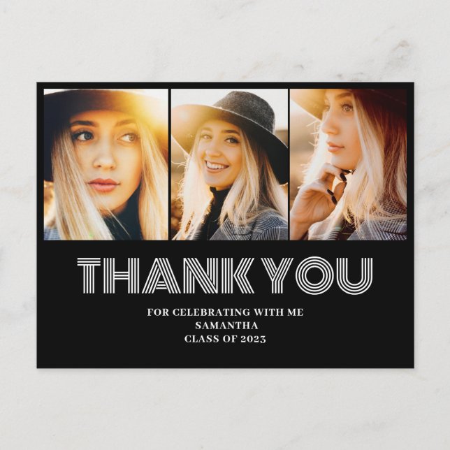 Cartão de agradecimento de formatura com colagem d (Frente)