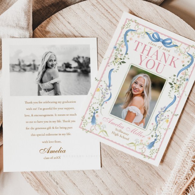 Cartão de Agradecimento de Formatura Fancy Florals (Criador carregado)