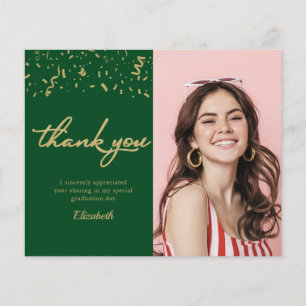 Cartão de Agradecimento de Formatura Foto Dourado