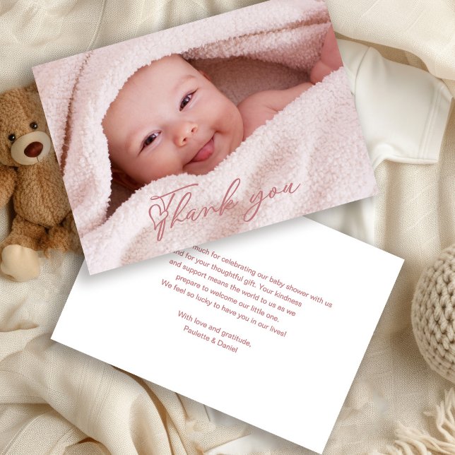 Cartão de Agradecimento de Foto de Bebê com Letra  (Criador carregado)