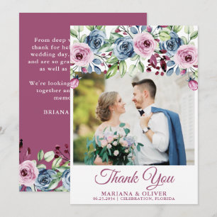 Cartão de Agradecimento de Foto de Casamento Azul