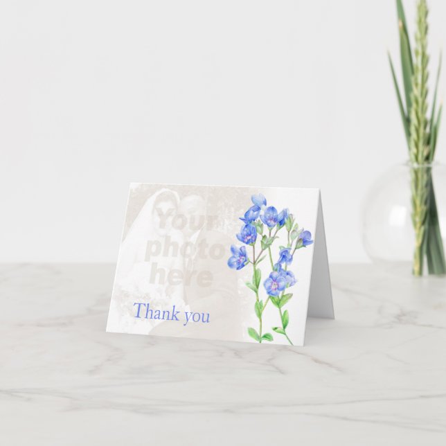 Cartão de agradecimento de foto de casamento azul  (Frente)
