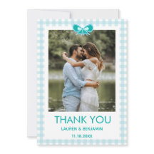 Cartão de Agradecimento de Foto de Casamento Azul
