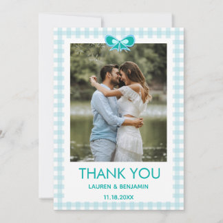 Cartão de Agradecimento de Foto de Casamento Azul