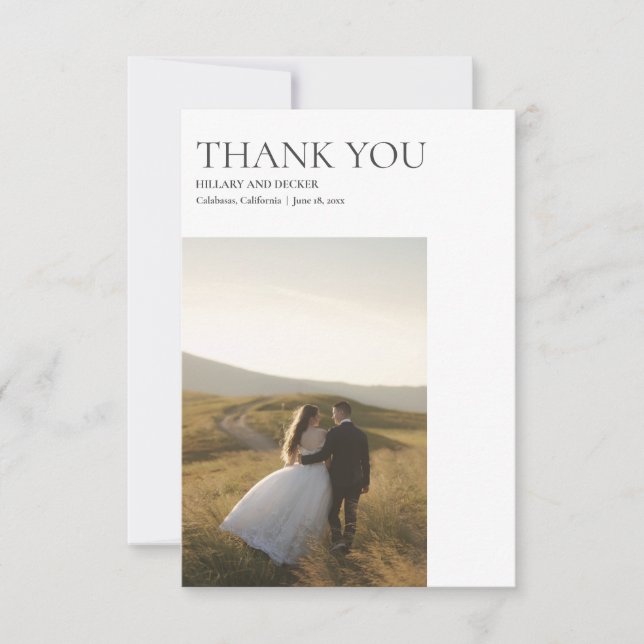 Cartão de Agradecimento de Foto de Casamento Cláss (Frente)
