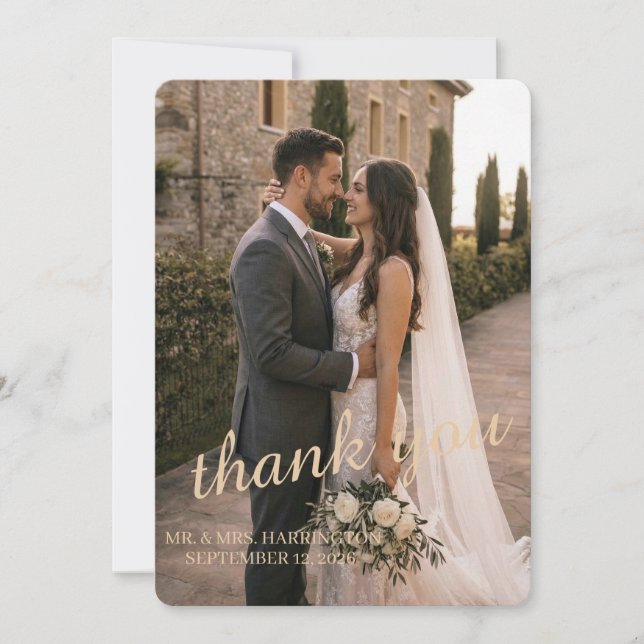 Cartão de Agradecimento de Foto de Casamento Cláss (Frente)