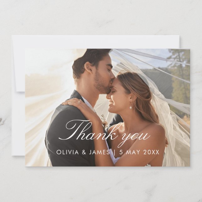 Cartão de agradecimento de foto de casamento com l (Frente)