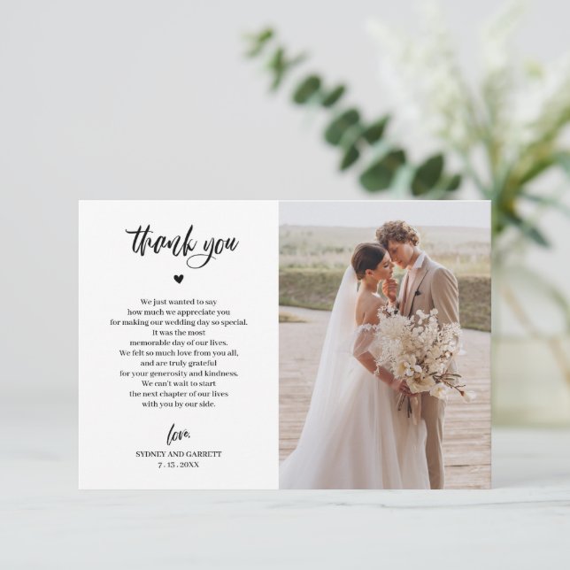 Cartão de Agradecimento de Foto de Casamento com L (Em pé/Frente)