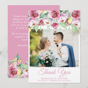 Cartão de Agradecimento de Foto de Casamento Flora
