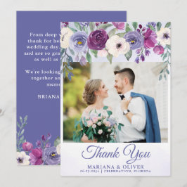 Cartão de Agradecimento de Foto de Casamento Roxo