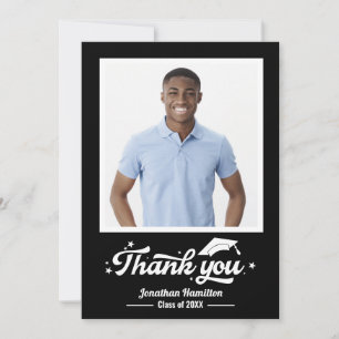 Cartão de Agradecimento de Foto de Formatura Preto