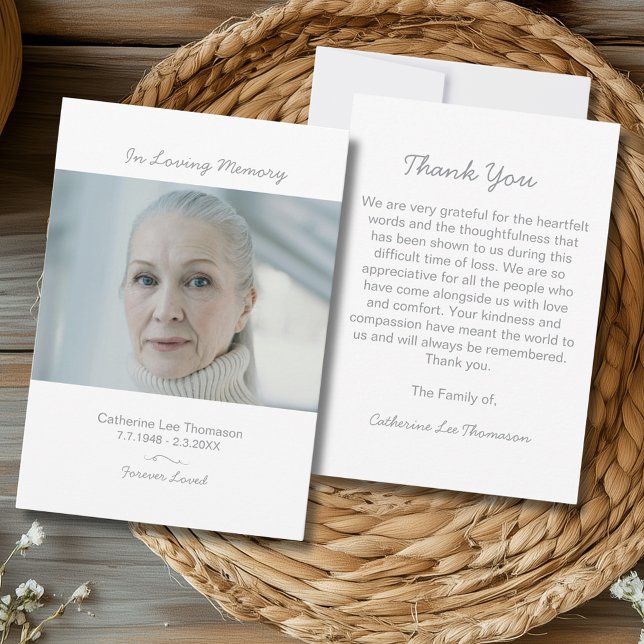 Cartão de Agradecimento de Foto de Funeral Simples (Elegant Script Simple Funeral Photo Thank You Card
)