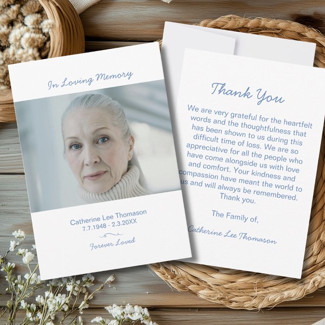 Cartão de Agradecimento de Foto de Funeral Simples (Elegant Script Simple Funeral Photo Thank You Card
)