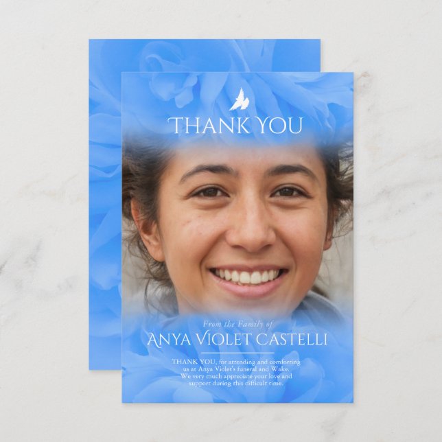 Cartão de agradecimento de foto de rosa macia azul (Frente/Verso)