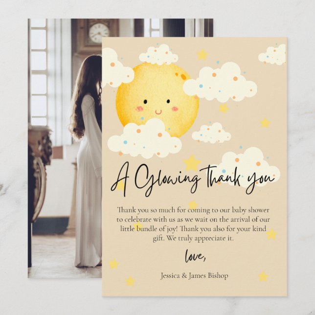 Cartão de agradecimento de foto do chá de bebê Lua (Frente/Verso)