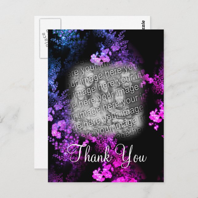 Cartão de agradecimento de foto sua floral rosa el (Frente/Verso)