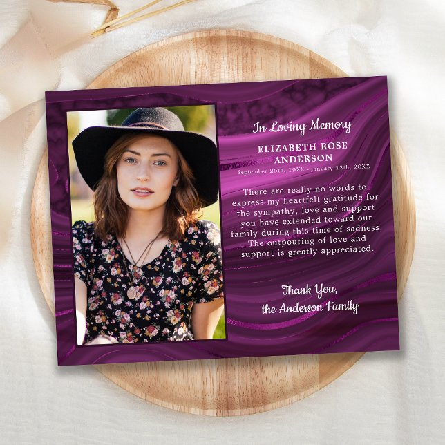 Cartão de Agradecimento de Funeral de Mármore Roxo (Criador carregado)