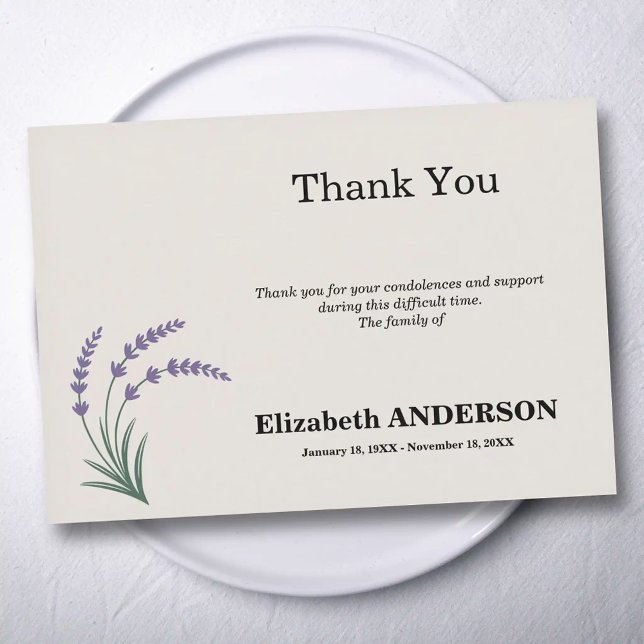 Cartão de Agradecimento de Funeral Lavanda (Lavender Funeral Thank You Card)