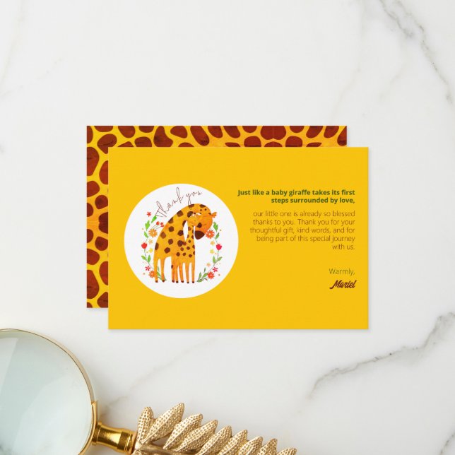 Cartão de Agradecimento de Girafa Mãe e Bebê (Frente/Verso In Situ)